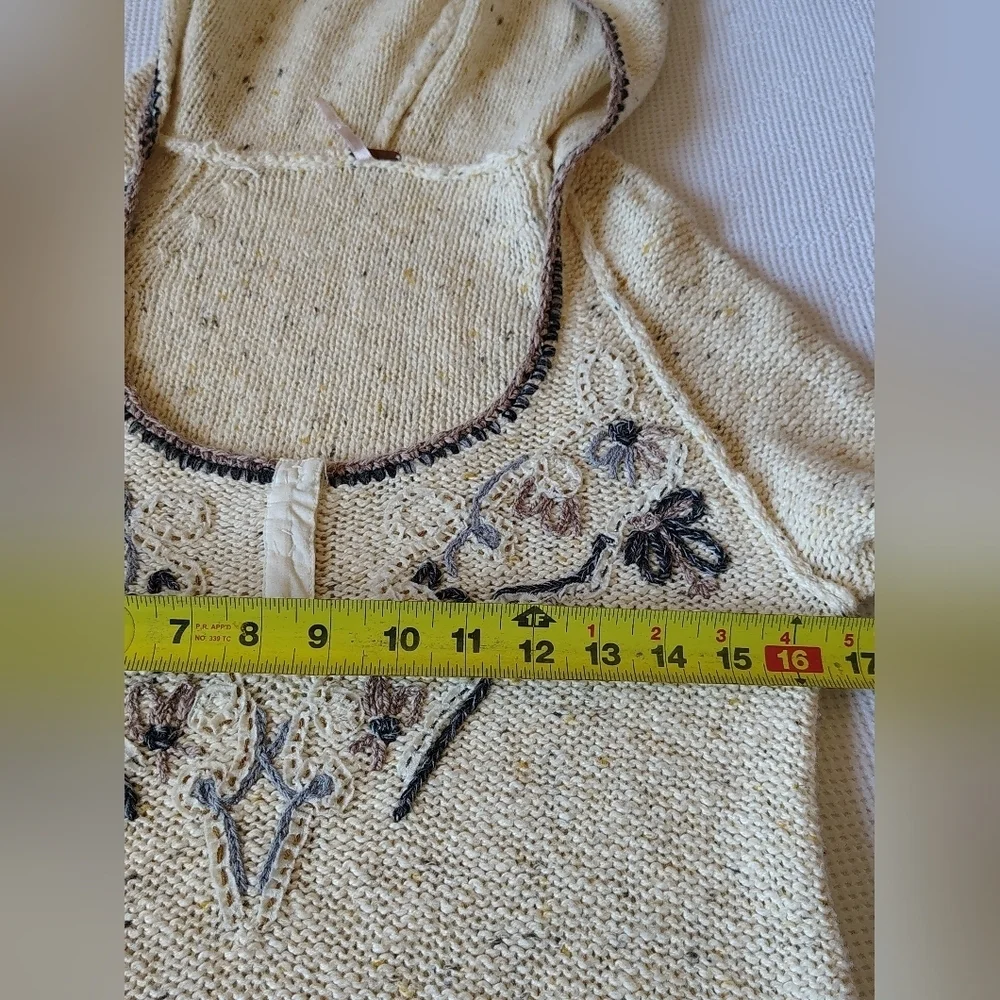 Free People Cream and Black Knit Sweater with Embroidery Size S